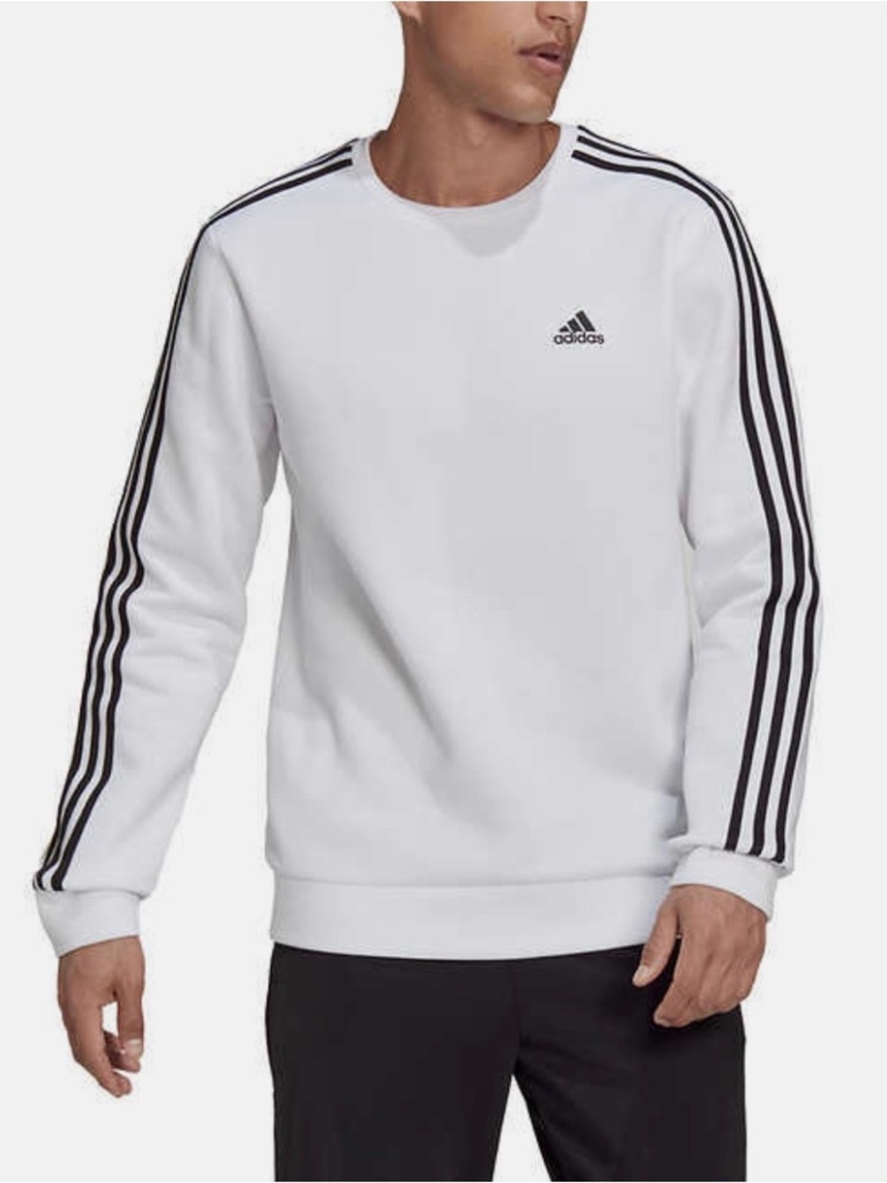adidas White Crewneck Sweatshirt with Black Stripes